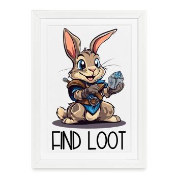 Je trouve du butin – Dessin animé du Chevalier Lapin - Affiche encadrée (27 × 37 cm) - blanc - Devant