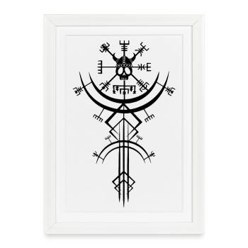 Crâne noir et boussole viking - Affiche encadrée (27 × 37 cm) - blanc - Devant