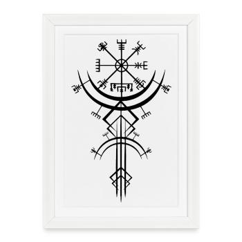 Symbole noir d'une boussole viking - Affiche encadrée (27 × 37 cm) - blanc - Devant
