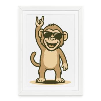 Cool rocker baboon with sunglasses - Framed poster (27 × 37 cm) - white - Front