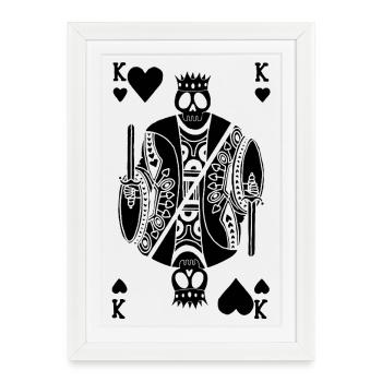 Squelette noir du roi de coeur - Affiche encadrée (27 × 37 cm) - blanc - Devant