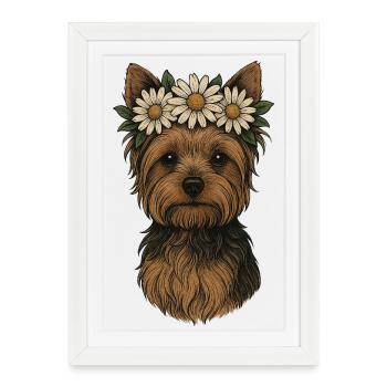 Yorkshire Terrier with Daisy Crown - Framed poster (27 × 37 cm) - white - Front