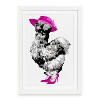 Chicken with Lady's Hat and High Heels, Silk Chicken - Framed poster (27 × 37 cm) - white - Front