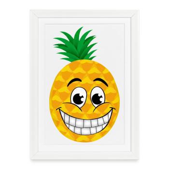 gai dessin animé ananas sucré fruits tropicaux été - Affiche encadrée (27 × 37 cm) - blanc - Devant