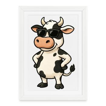 Caricature de vache cool avec lunettes de soleil - Affiche encadrée (27 × 37 cm) - blanc - Devant