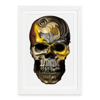 Ornement Crâne Filigrane D’or - Affiche encadrée (27 × 37 cm) - blanc - Devant