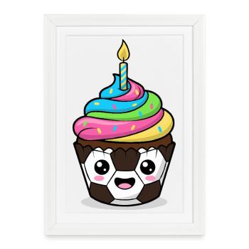 Gâteau de football amusant avec dessin animé - Affiche encadrée (27 × 37 cm) - blanc - Devant