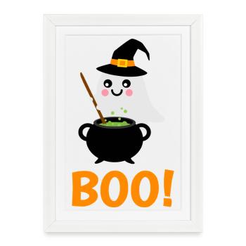 Halloween Girl Sepenst Boo! with magic cauldron - Framed poster (27 × 37 cm) - white - Front