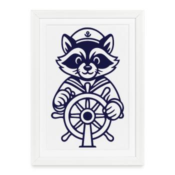 Raccoon Captain at the Helm - Framed poster (27 × 37 cm) - white - Front