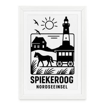 Île de Spiekeroog Loisirs Vacances Silhouette - Affiche encadrée (27 × 37 cm) - blanc - Devant