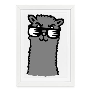 Lama Cool Sunglasses Alpaca Smug Guy - Framed poster (27 × 37 cm) - white - Front