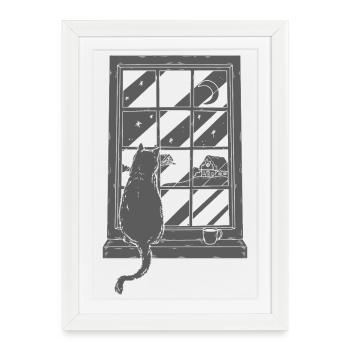 Café de chat Art graphique - Affiche encadrée (27 × 37 cm) - blanc - Devant