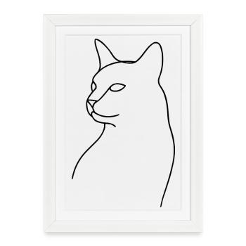 Dessin au trait Chat - Affiche encadrée (27 × 37 cm) - blanc - Devant