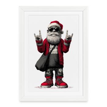 Rocking Santa with sunglasses - Framed poster (27 × 37 cm) - white - Front