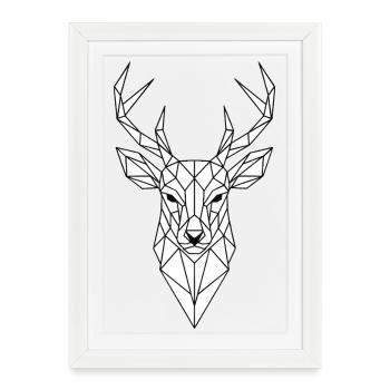 Tête de cerf géométrique Line Art - Affiche encadrée (27 × 37 cm) - blanc - Devant