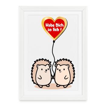 Couple de hérissons coeur de la Saint-Valentin - Affiche encadrée (27 × 37 cm) - blanc - Devant