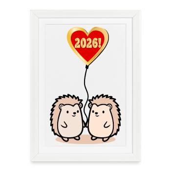 Année 2026 Paires de hérissons - Affiche encadrée (27 × 37 cm) - blanc - Devant