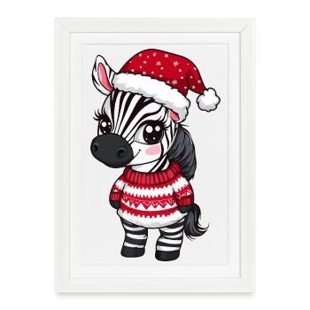 Zebra Weihnachten Xmas - Gerahmtes Poster (27 × 37 cm) - Weiß - Vorne