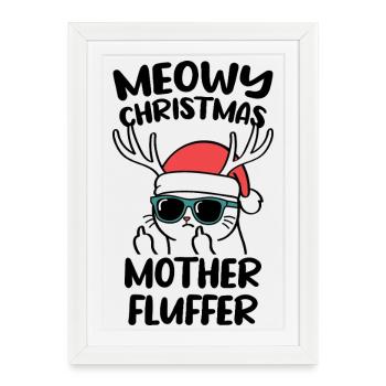 Meowy Christmas Mother Fluffer Katzen - Gerahmtes Poster (27 × 37 cm) - Weiß - Vorne