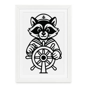 Raccoon Capitaine Navigation - Affiche encadrée (27 × 37 cm) - blanc - Devant