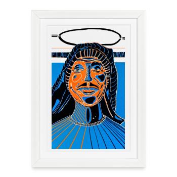 Portrait au néon Bleu-Orange | Filah Iana Blue - Affiche encadrée (27 × 37 cm) - blanc - Devant