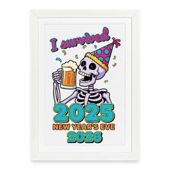 J’ai survécu à la fête du réveillon du Nouvel An 2025 - Affiche encadrée (27 × 37 cm) - blanc - Devant