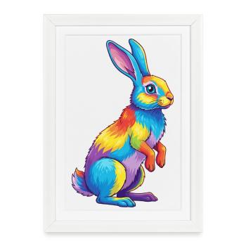 Colorful Rabbit Rainbow Pop Art Watercolor - Framed poster (27 × 37 cm) - white - Front