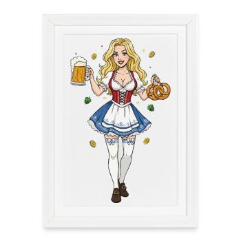 Oktoberfeest vrouw in dirndl - Affiche encadrée (27 × 37 cm) - blanc - Devant