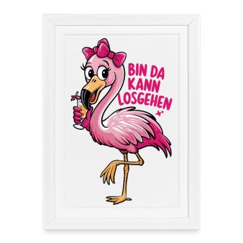Party Flamingo en disant « je suis là, » - Affiche encadrée (27 × 37 cm) - blanc - Devant