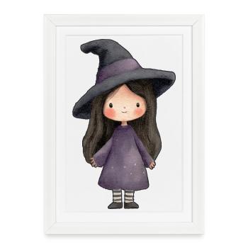 Little Witch, magical children's illustration - Framed poster (27 × 37 cm) - white - Front