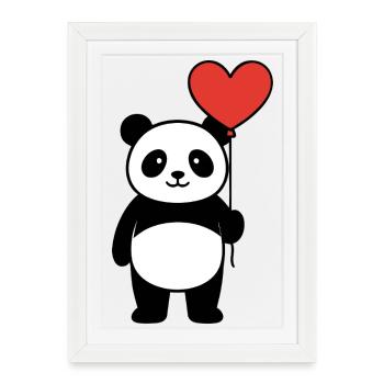 Panda avec ballon en cœur - Doux amour & Saint-Valentin - Affiche encadrée (27 × 37 cm) - blanc - Devant