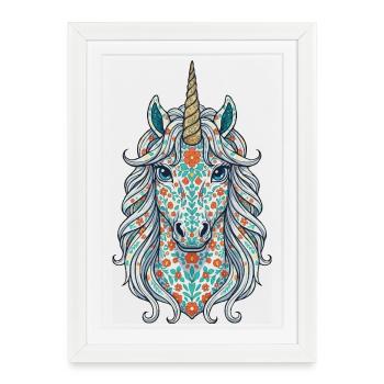 Unicorn Floral Pattern - Framed poster (27 × 37 cm) - white - Front