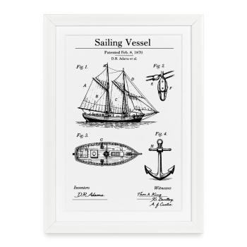 Classic Sailing Vessel Blueprint Design - Framed poster (27 × 37 cm) - white - Front