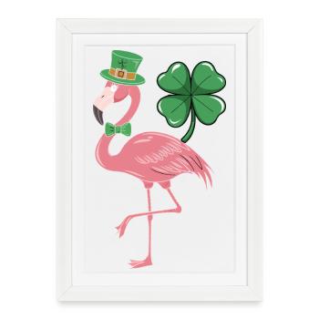 Flamant rose dans le style trèfle - Affiche encadrée (27 × 37 cm) - blanc - Devant