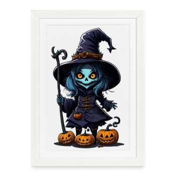 Halloween - Zombie - Horreur - Sorcière - Affiche encadrée (27 × 37 cm) - blanc - Devant