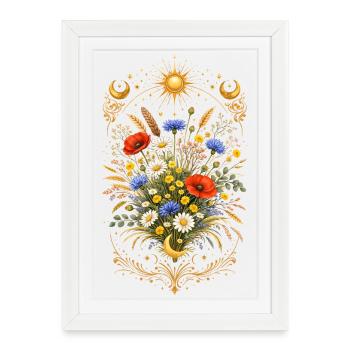 Mystical Wildflower Bouquet Sun Moon Floral - Framed poster (27 × 37 cm) - white - Front