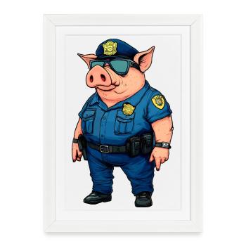 Cochon Policier - Affiche encadrée (27 × 37 cm) - blanc - Devant