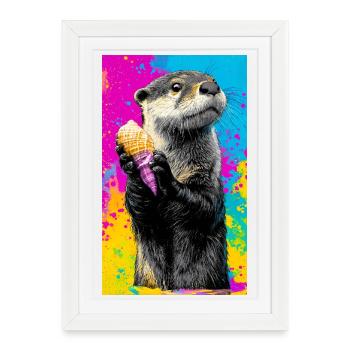 loutre - Affiche encadrée (27 × 37 cm) - blanc - Devant