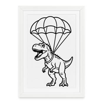 T Rex avec parachute - Affiche encadrée (27 × 37 cm) - blanc - Devant
