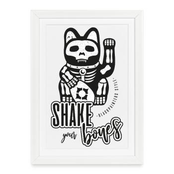 Chat qui agite le squelette - Secouez vos os - Affiche encadrée (27 × 37 cm) - blanc - Devant