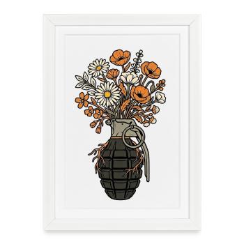 Fleur et Grenat Paix - Affiche encadrée (27 × 37 cm) - blanc - Devant