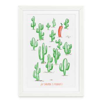 Cactus coloré et piment rouge - Affiche encadrée (27 × 37 cm) - blanc - Devant