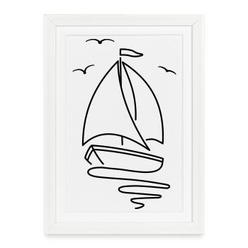Voilier avec deux voiles et un drapeau au sommet. - Affiche encadrée (27 × 37 cm) - blanc - Devant
