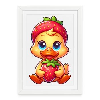 Sweet Duck Strawberry Whimsical Fruit Fruity - Framed poster (27 × 37 cm) - white - Front