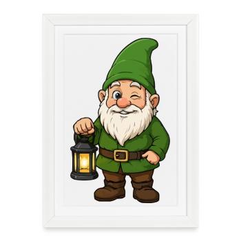 Gnome Green Lantern Light - Affiche encadrée (27 × 37 cm) - blanc - Devant