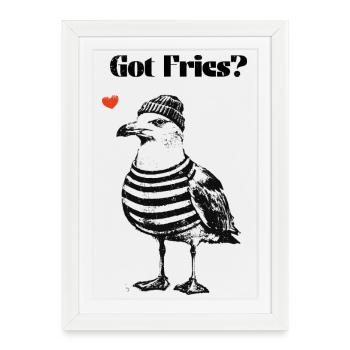 T’as des frites ? Mouette - Affiche encadrée (27 × 37 cm) - blanc - Devant