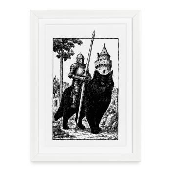 Knight on Cat - Framed poster (27 × 37 cm) - white - Front