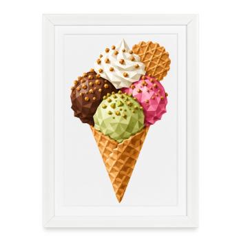 Glace géométrique | Cornet de glace low poly - Affiche encadrée (27 × 37 cm) - blanc - Devant