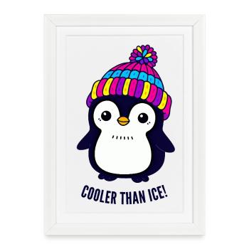 Pingouin au Chapeau Coloré - Affiche encadrée (27 × 37 cm) - blanc - Devant