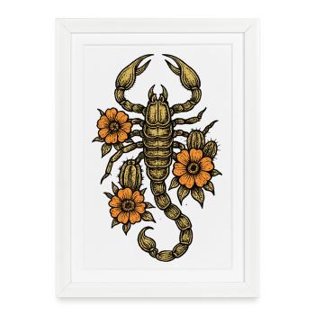 Scorpion ancien avec des fleurs - Affiche encadrée (27 × 37 cm) - blanc - Devant